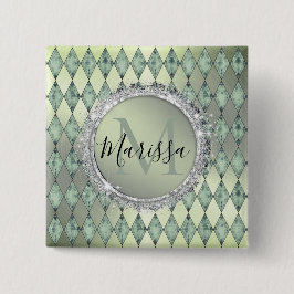 Mint Grönt Chic Harlequin Monogram-knapp Knapp