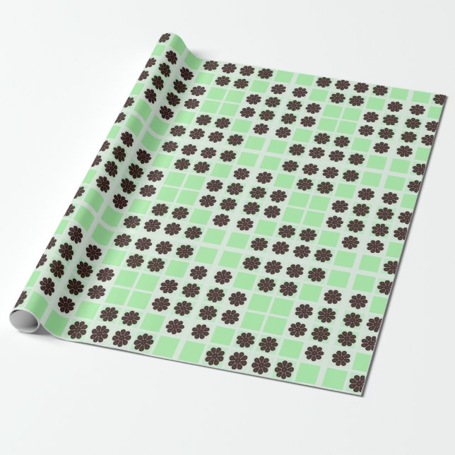 Mint Grönt Cream Chocolate Chip Quilt Mönster Presentpapper (Utrullad)