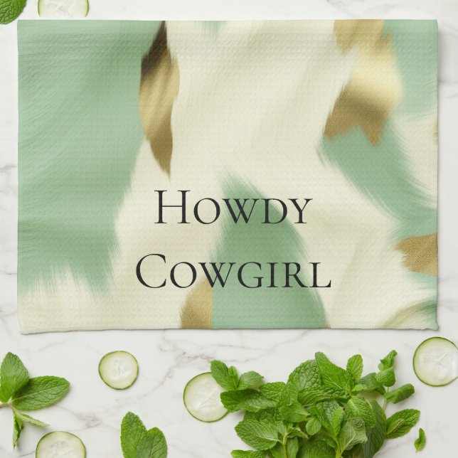 Mint Grönt Cream Guld Cowhide Kökshandduk (Vikta)