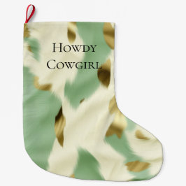 Mint Grönt Cream Guld Cowhide Stor Julstrumpa