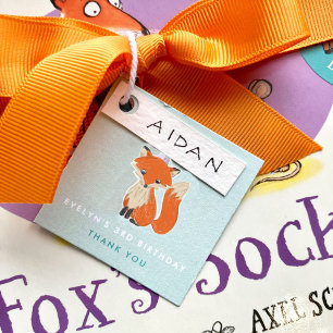 Mint Grönt Cute Fox Party Hat Woodland Birthday Gåvor Etiketter