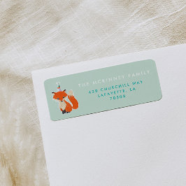 Mint Grönt Cute Fox Party Hat Woodland Returadress Etikett