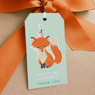 Mint Grönt Cute Fox Party Hat Woodland Tack Presentetikett