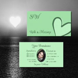 Mint Grönt Cute Heart Chic med Monogram och Photo Visitkort
