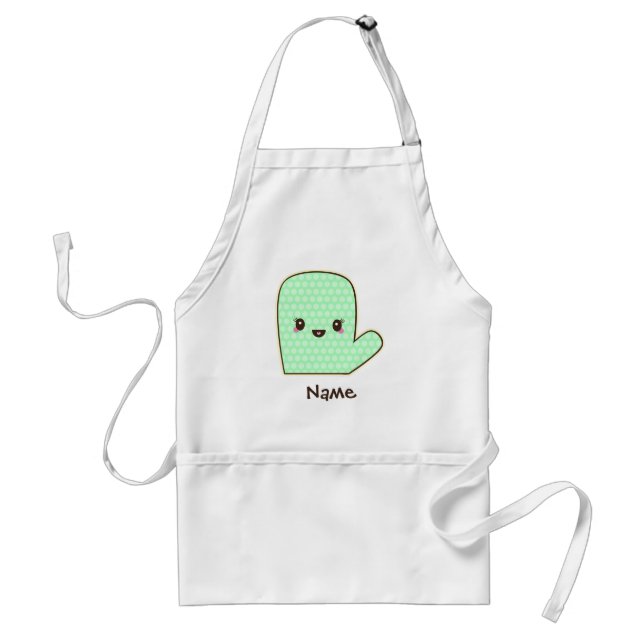 Mint Grönt Cute Oven Mitt Tecknad Förkläde (Framsidan)