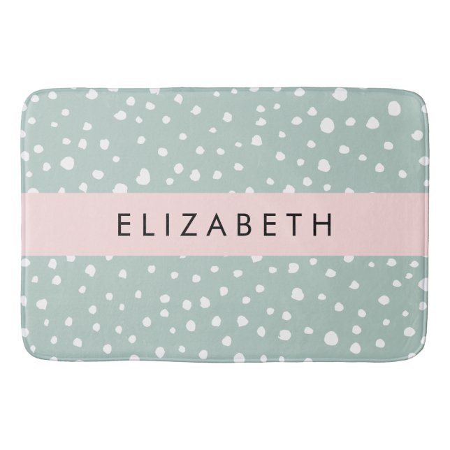 Mint Grönt Dalmatian Dots, Spots, Ditt namn Badrumsmatta (Framsidan)