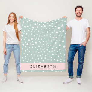 Mint Grönt Dalmatian Dots, Spots, Ditt namn Fleecefilt