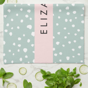 Mint Grönt Dalmatian Dots, Spots, Ditt namn Kökshandduk