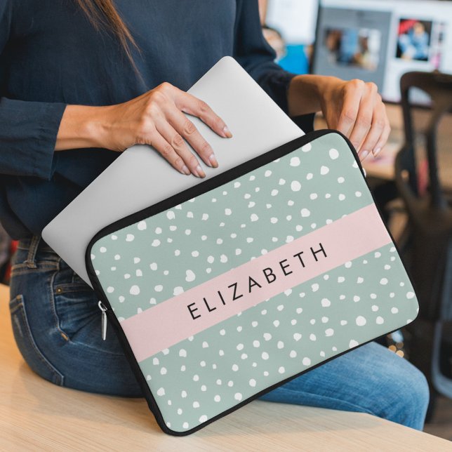 Mint Grönt Dalmatian Dots, Spots, Ditt namn Laptop Fodral (Skapare uppladdad)