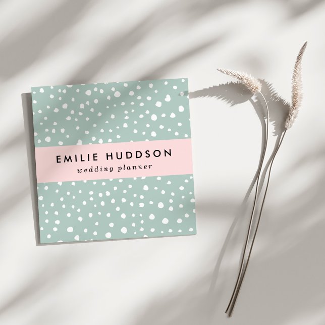 Mint Grönt Dalmatian Spots, Dalmatian Dots Fyrkantigt Visitkort (Skapare uppladdad)