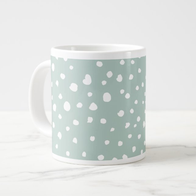 Mint Grönt Dalmatian Spots, Dalmatian Dots Jumbo Mugg (Framsida vänster)