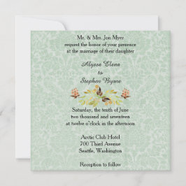 Mint Grönt Damask-bröllop 5,25 x 5,25 tum Inbjudningar