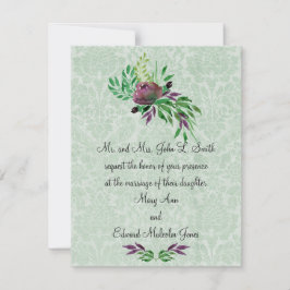 Mint Grönt Damask-bröllopsinbjudan 4,25 x 5,5 tum Inbjudningar