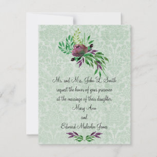 Mint Grönt Damask-bröllopsinbjudan 4,25 x 5,5 tum Inbjudningar