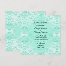 Mint Grönt Damask-bröllopsinbjudan