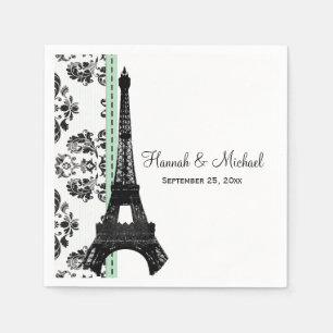 Mint Grönt Damask Eiffel Torn Bröllop Pappersservett