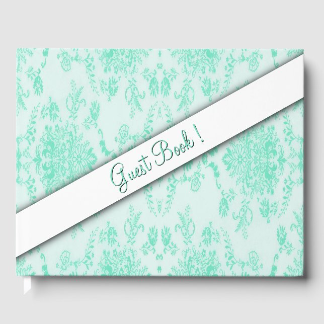 Mint Grönt Damask Guest Bok (Framsida)