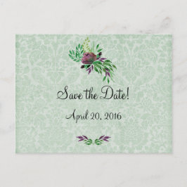 Mint Grönt Damask Save Date Postcard Meddelande Vykort