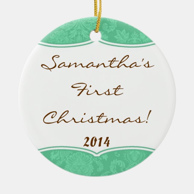 Mint Grönt Damask Snöre Personlig Namn Ornament (Framsidan)