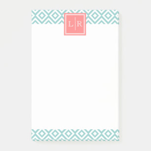 Mint Grönt Diamonds Mönster och Monogram Post-it Block