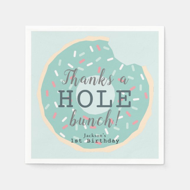 Mint Grönt Donut Boy's Birthday Tack Pappersservett (Framsidan)