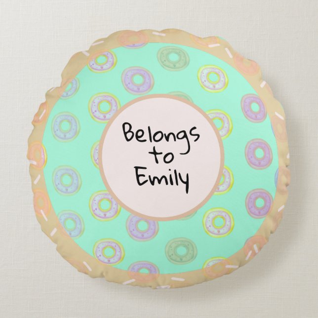 Mint Grönt Donut Touch Round Pillow Rund Kudde (Framsidan)