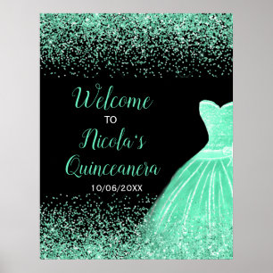Mint Grönt Dress Faux Glitter Quinceanera Välkomme Poster