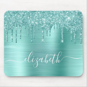 Mint Grönt Dripping Glitter Monogram Musmatta