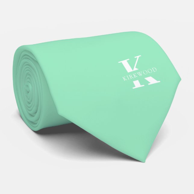 Mint Grönt Elegant Monogram + Namn Slips (Rullad)