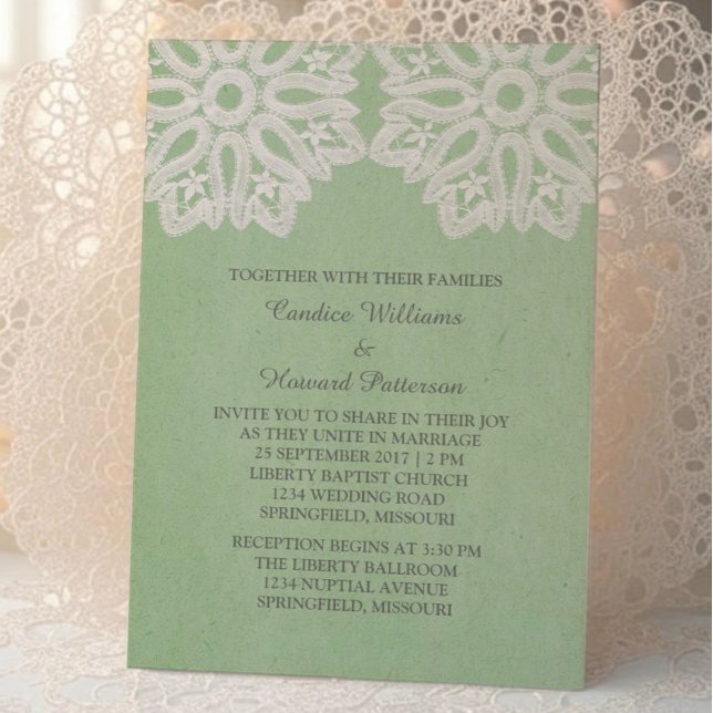 Mint Grönt Elegant Snöre bröllopsinbjudan Inbjudningar (Mint Green Elegant Lace Wedding Invite)