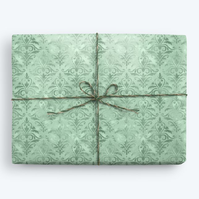 Mint Grönt Elegant Victorian Damask Presentpapper (Skapare uppladdad)