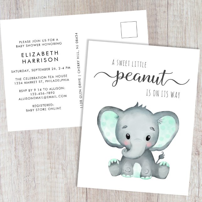 Mint Grönt Elephant Baby Shower Inbjudan Vykort (Skapare uppladdad)