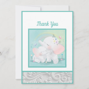 Mint Grönt Elephant Boy Baby Shower Tack Kort