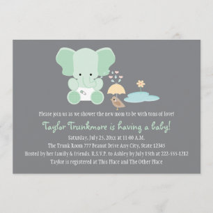 Mint Grönt Elephant Little Bird Baby Shower Inbjudningar