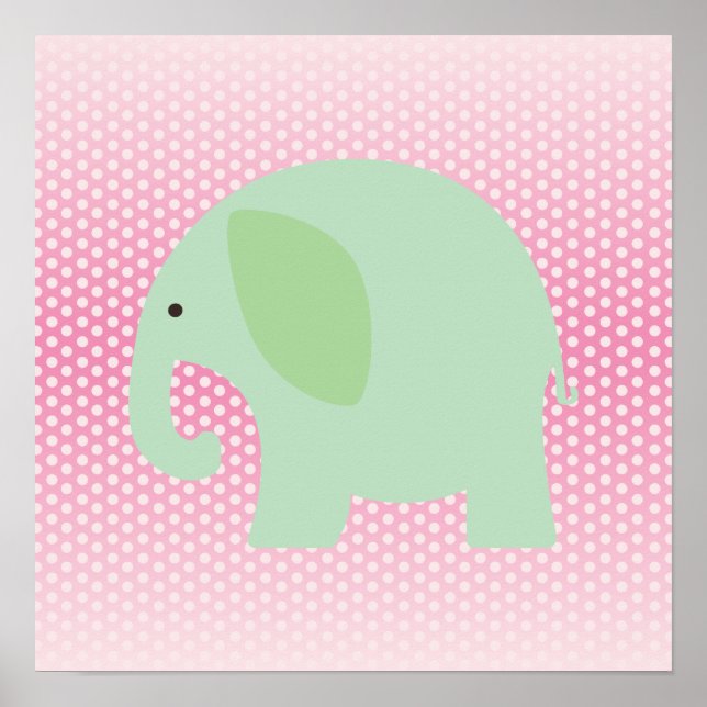 Mint Grönt Elephant på Rosa Poster (Framsidan)