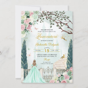 Mint Grönt Fairytale Enchanted Garden Quinceanera Inbjudningar