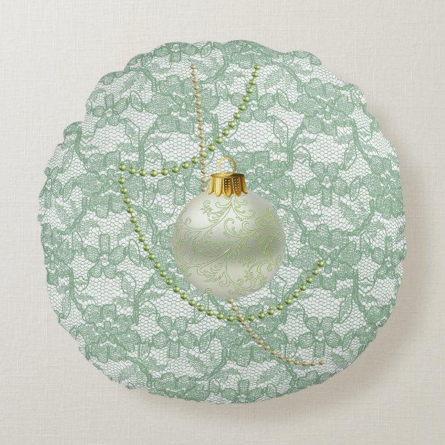 Mint Grönt Faux Blommigt Snöre Garland & Ornament Rund Kudde (Framsidan)