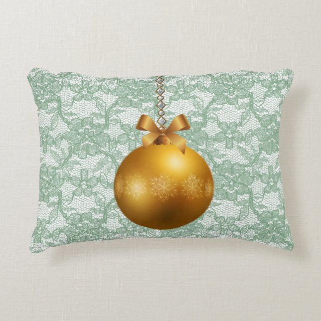 Mint Grönt Faux Blommigt Snöre Guld Ornament Prydnadskudde (Framsidan)