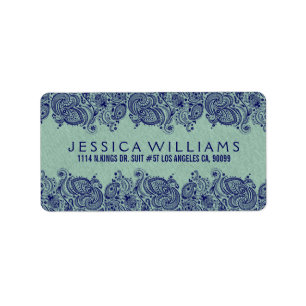 Mint-Grönt Faux Line Blue Paisley Snöre Adressetikett