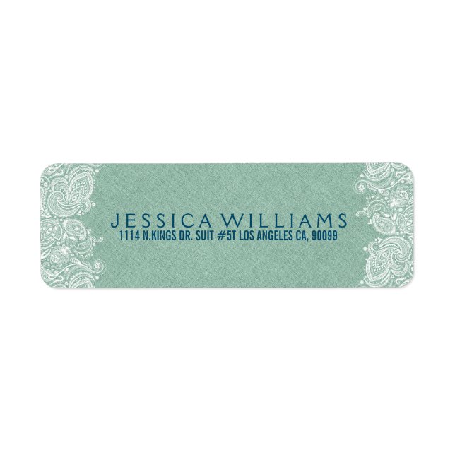 Mint-Grönt Faux Line White Paisley Snöre 2 Returadress Etikett (Framsidan)