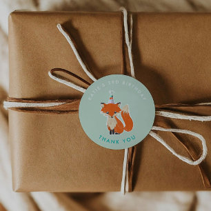 Mint Grönt Fox Party Hat Woodland Tack Runt Klistermärke