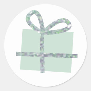 Mint Grönt Gift Box med Faux Silver Ribbon Runt Klistermärke