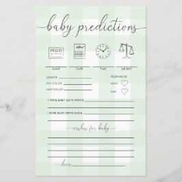Mint Grönt Gingham Baby Predictions Game