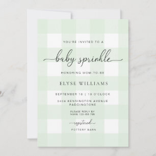 Mint Grönt Gingham Baby Sprinkle Inbjudningar