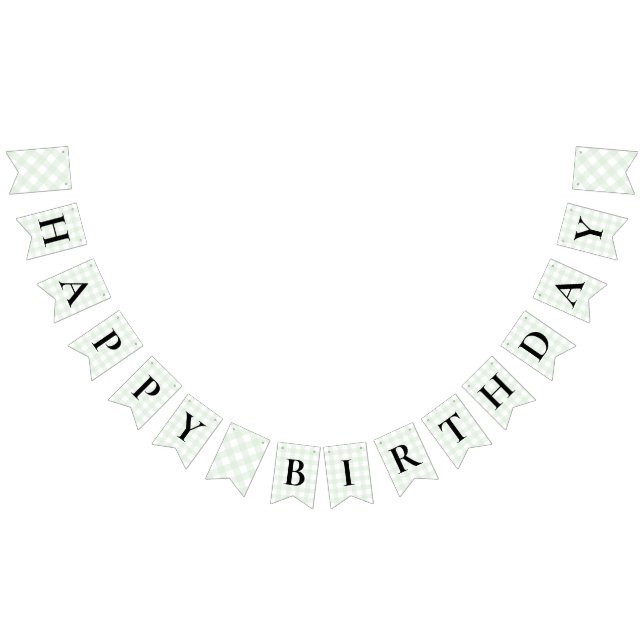 Mint Grönt Gingham Birthday Bunting Flagga Banner (Alla)