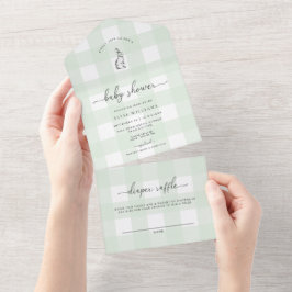 Mint Grönt Gingham Bunny Rabbit Baby Shower