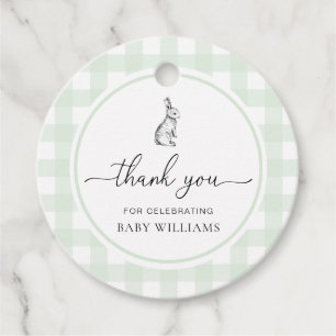 Mint Grönt Gingham Bunny Rabbit Baby Shower Gåvor Etiketter