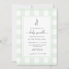 Mint Grönt Gingham Bunny Rabbit Baby Sprinkle Inbjudningar