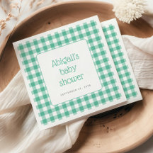Mint Grönt Gingham Check Rustic Baby Shower