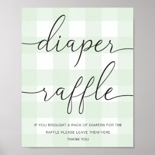 Mint Grönt Gingham Diaper Raffle Poster